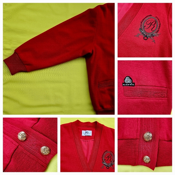 Wool Red Cardigan Women 95 Double Nine Five Lady 1980-90s - Picture 14 of 16